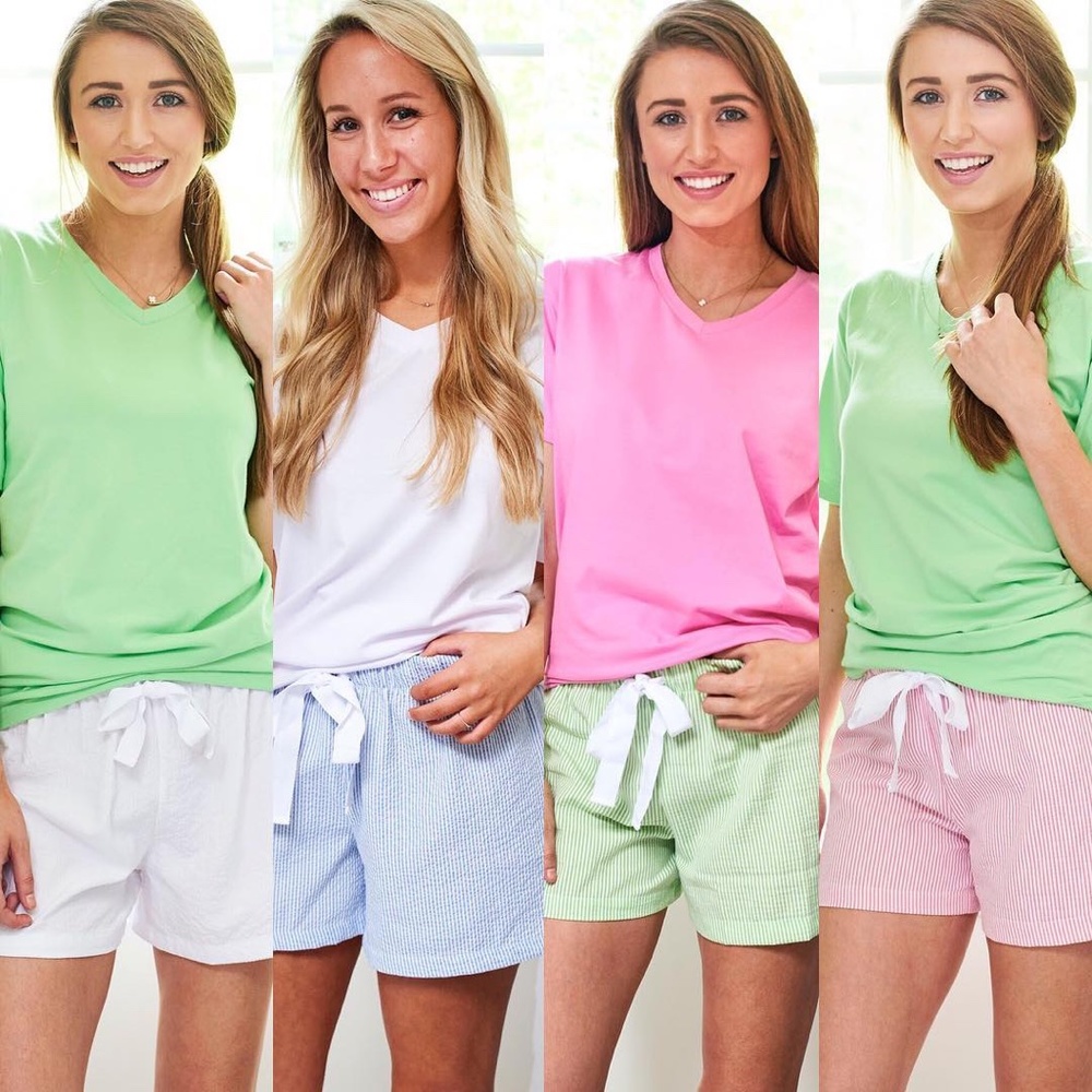 NWT Ellie O Seersucker Green & White Lounge Shorts Preppy Pajama's - Picture 3 of 6